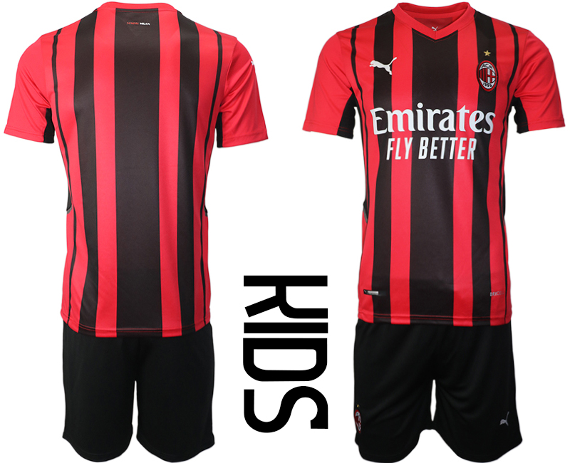 Cheap Youth 2021-2022 Club AC milan home red blank Soccer Jersey